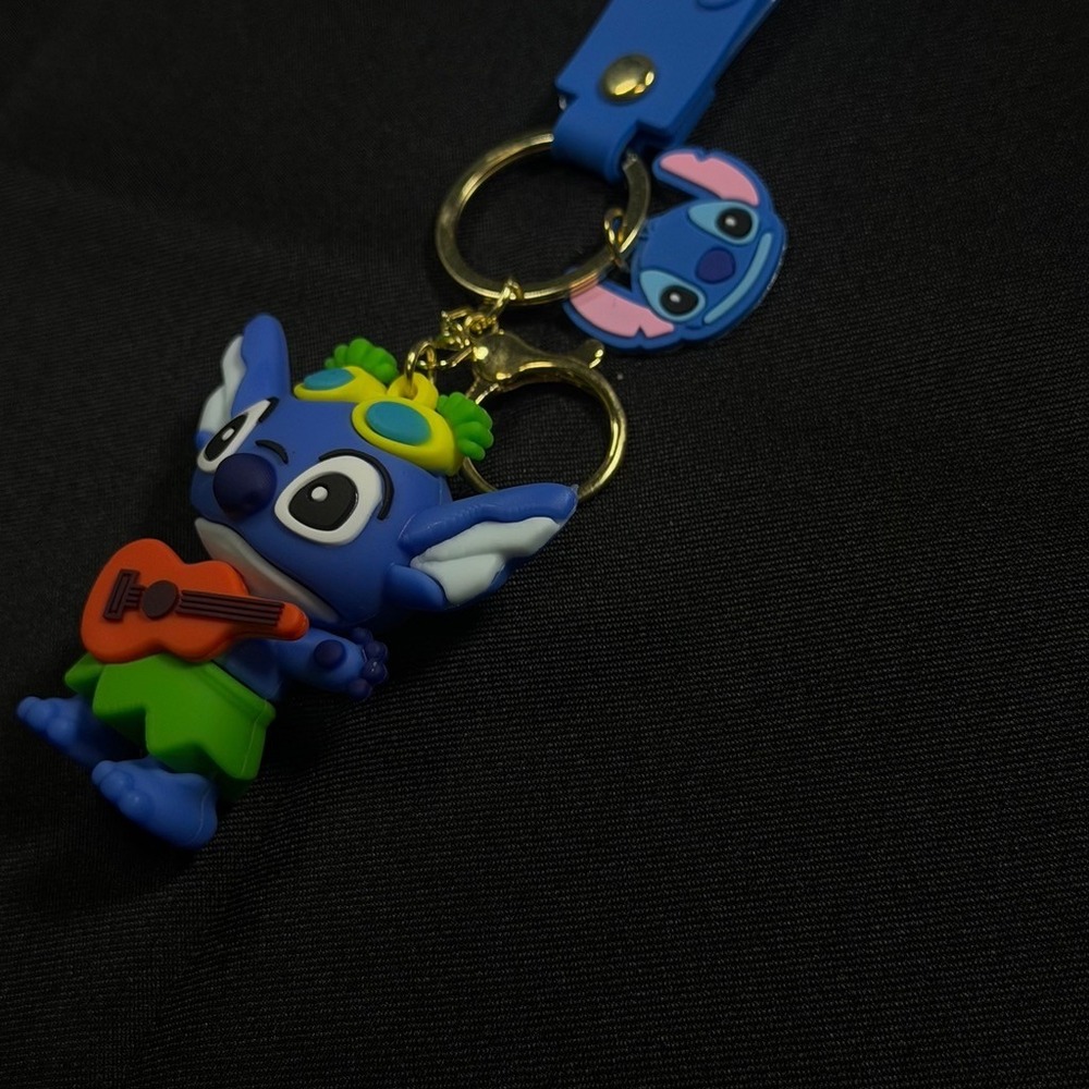 Disney Lilo and Stitch Hula Ukulele Keychain Blue Rubber Strap Keyring - Picture 2 of 5